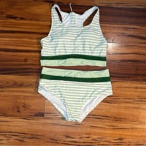 SHEIN Light Green & Dark Green Striped Tank High-Waist Bikini